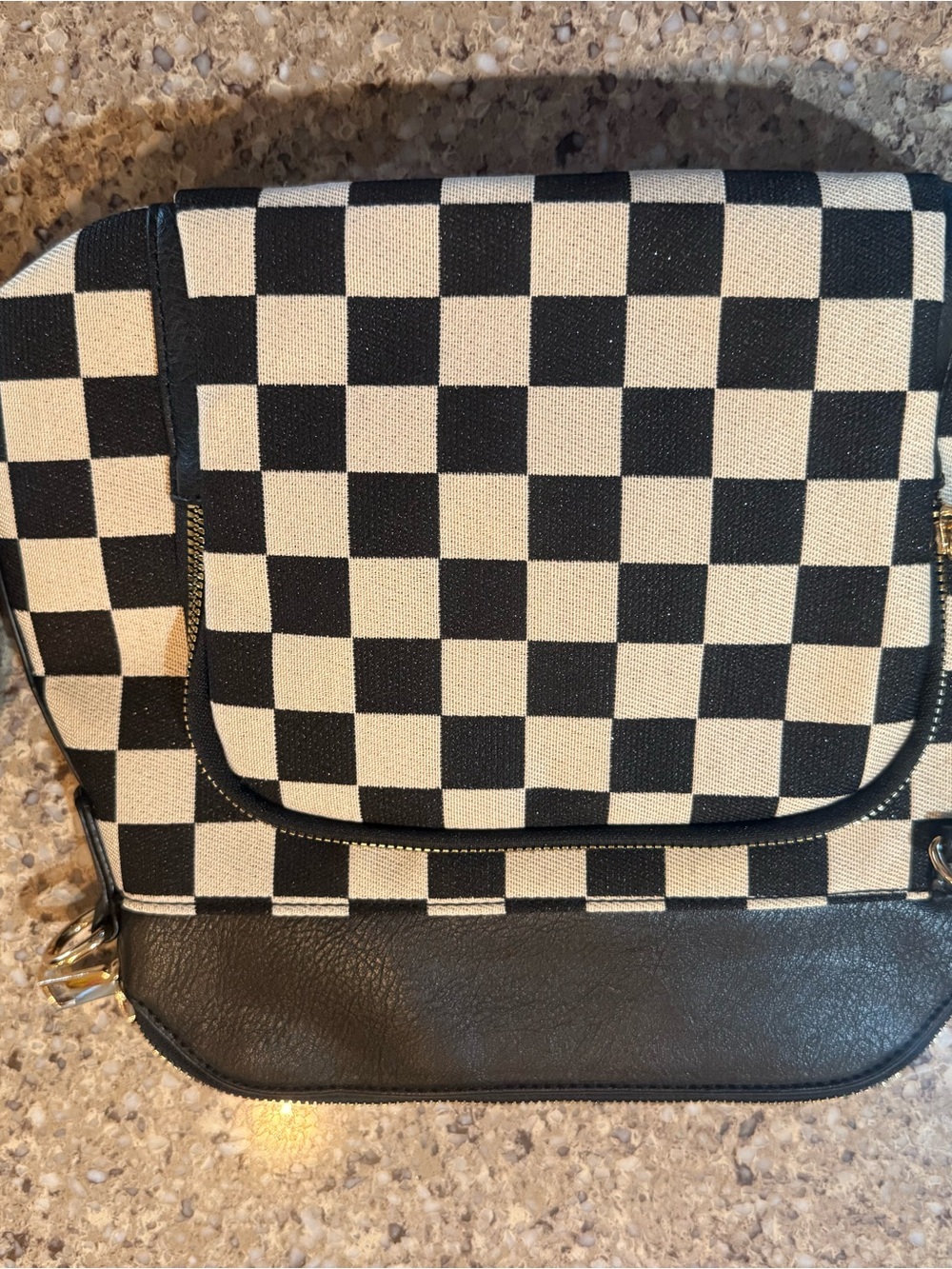 Black & White Checker Crossbody Bag with Black Trim